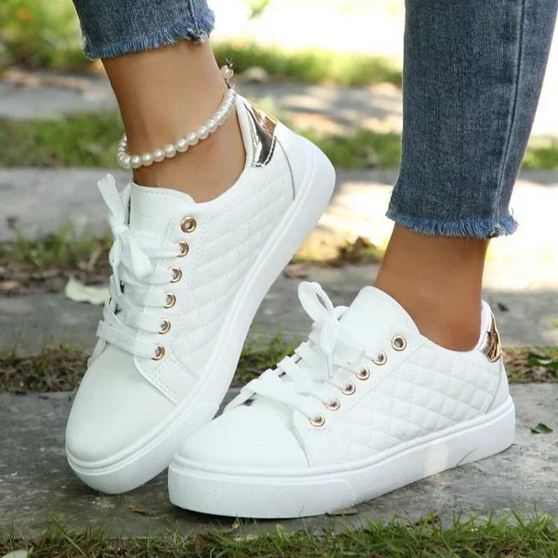 Size 35-41 2024 Women White Sneakers Spring Autumn Womens Fashion Black Lace-up Soft Sold PU Leather Shoes Ladies Casual Shoes Y241217