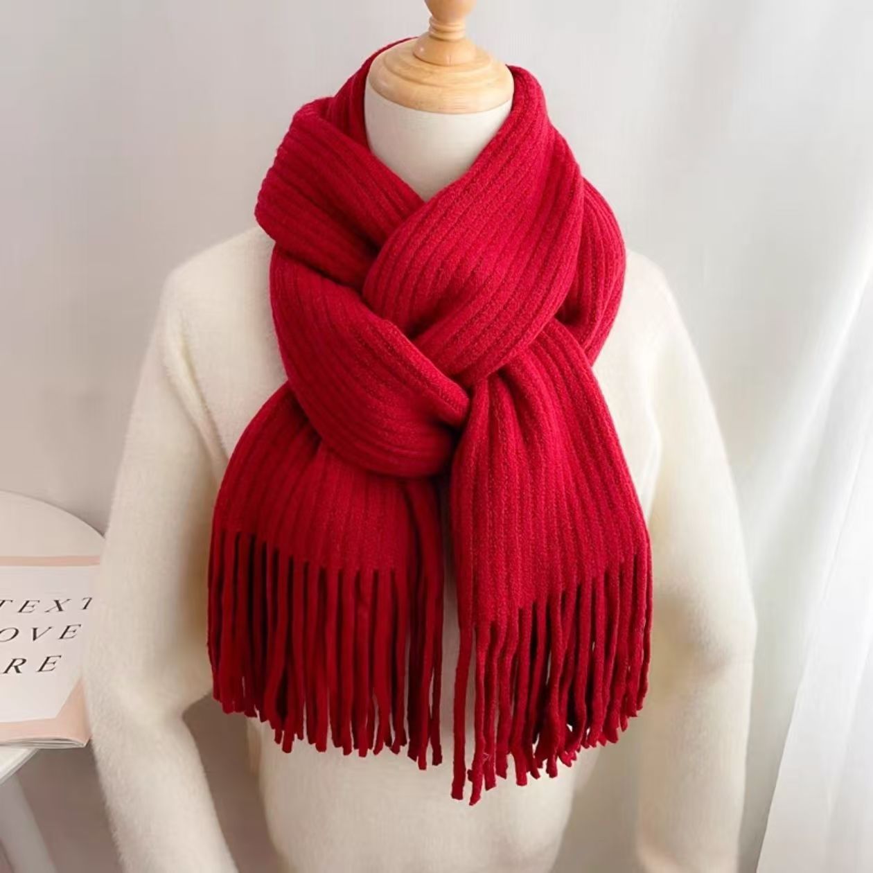 T007 scarf tassel scarf wool finished product dual-purpose hand-woven advanced winter women's solid color