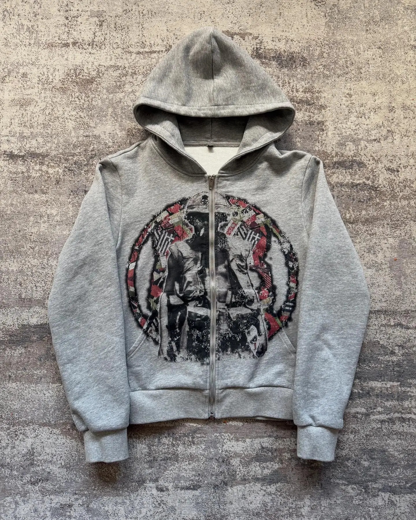 Oversized Loose Casual War Soldier Printed Hoodie Y2k Retro Old Grey Streetwear Pullover Winter Cotton Sweatshirt Men Clothing 241214