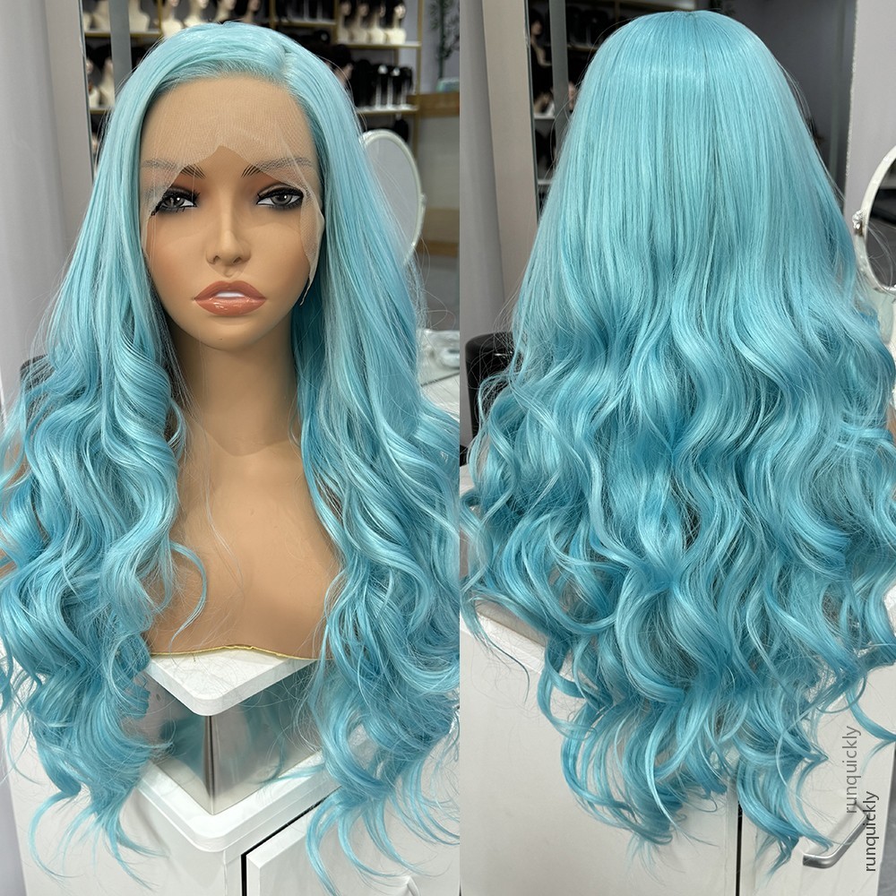 13*4Lace Front Synthetic Wig 180Density Long Natural Wave Curly Wigs Women Good Texture Green Heat Resistant Fiber For Daily Chrismas