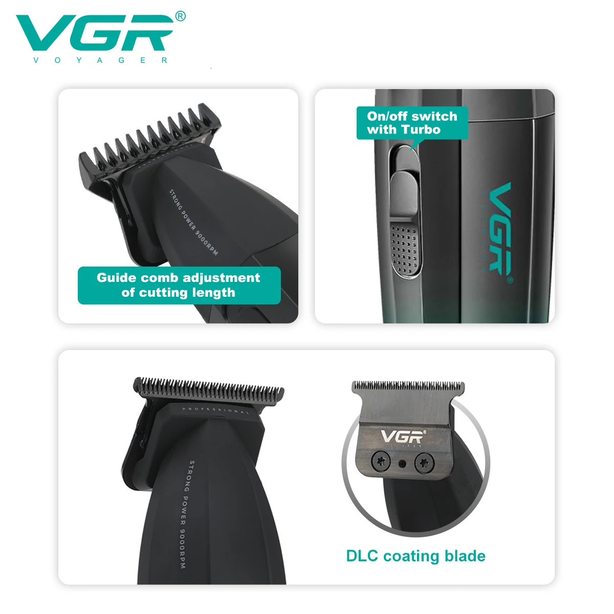 VGR Hair Clipper Professional Hair Trimmer Rechargeable Haircut Machine Cordless Hair Clipper LED Display Trimmer for Men V-906 241218