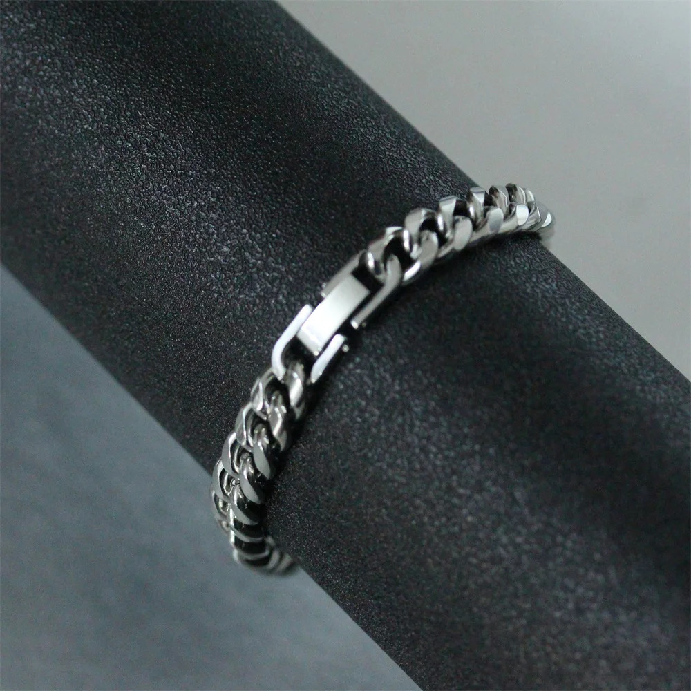 Hip Hop Miami Cuban Chain Link Bracelet Male 8mm Silver Color Stainless Steel Bracelets for Men Fashion Wristband Jewelry Gift 241214