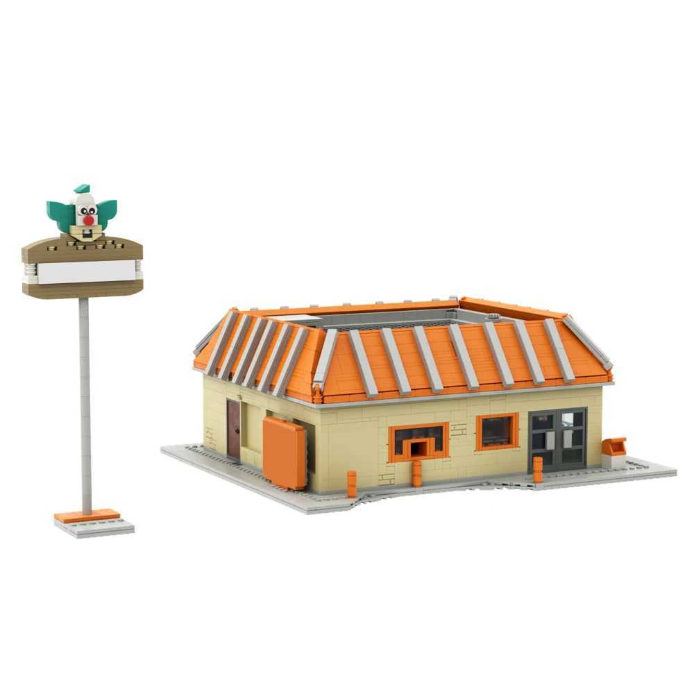 Free shipping MOC Simpsinged Anime Modular City Street View Springfield Elementary School Building Blocks Model Moes Tavern Bricks Kids Toys