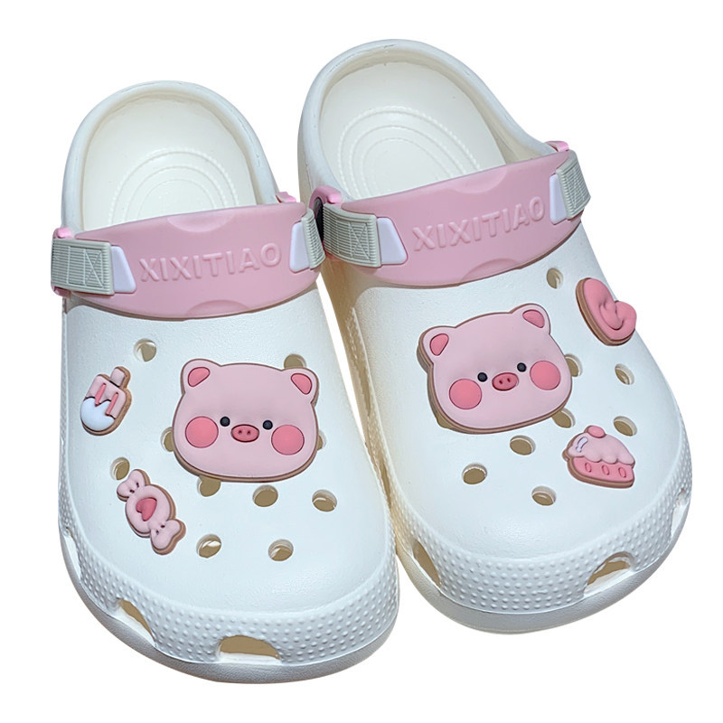 Girls' Heart Bag Head Hole Shoes Summer Outdoor Cute Piggy EVA Soft Sole Beach Shoes Women's Slippers Women Shoes Slides Women DIY Slippers