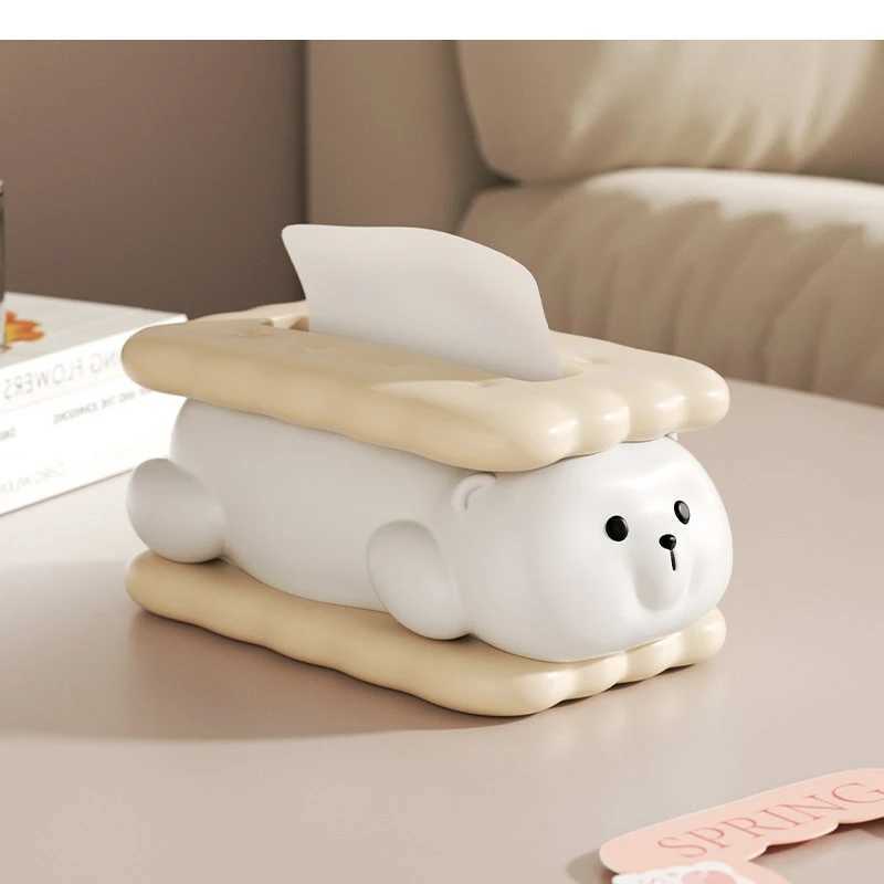 Biscuit Bear Tissue Box Nordic He Dining Table Ceramic Storage Decorative Art Shampoo Napkin Y241218