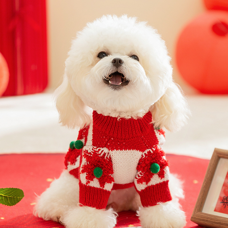 Autumn and winter creative checkerboard three-dimensional Christmas New Year sweater dog clothes Teddy Bichon New Year pet clothing