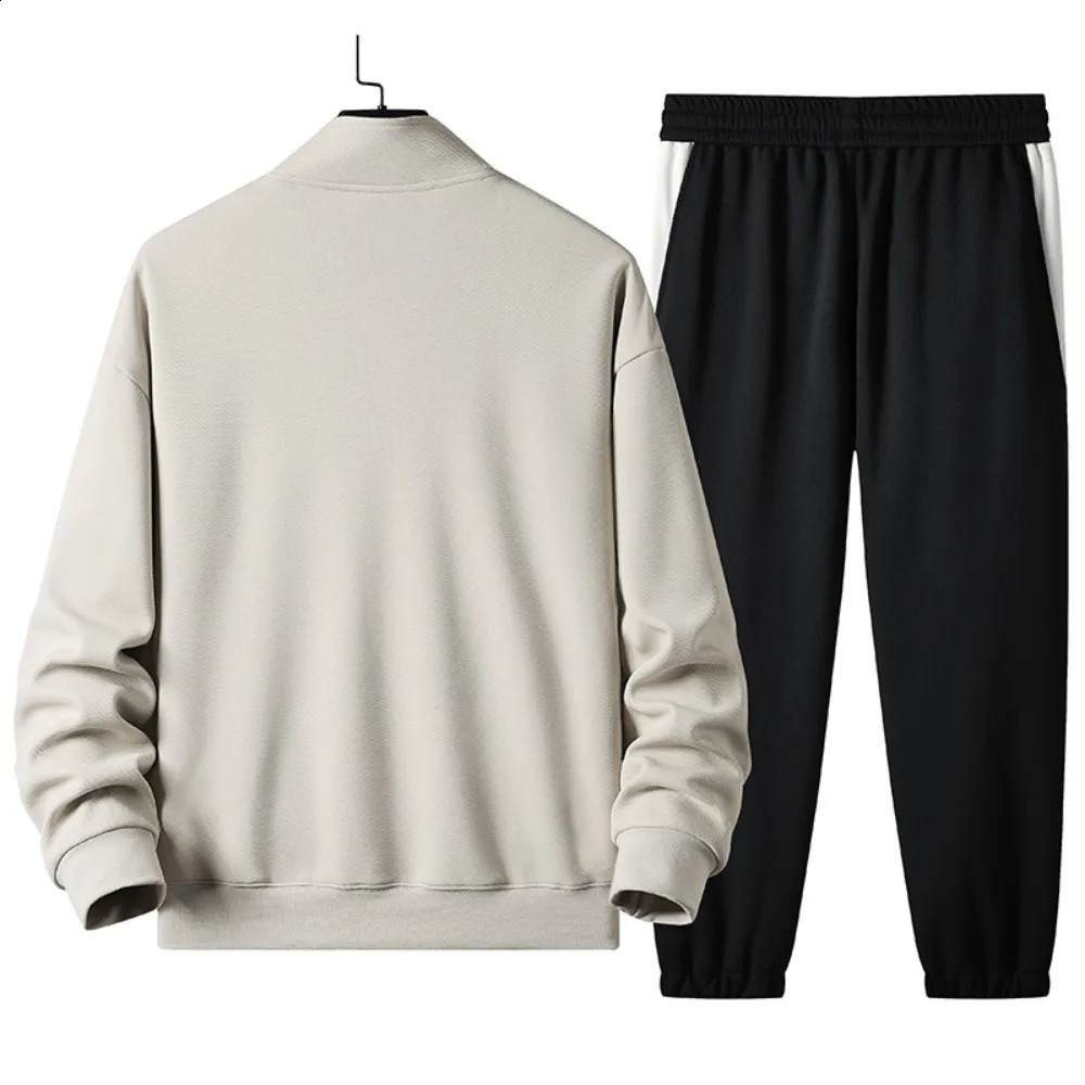 Mens 2-piece track and field suit spring and autumn quarter zipper long sleeved polo sportswear casual sportswear with pockets jogging suit 241217