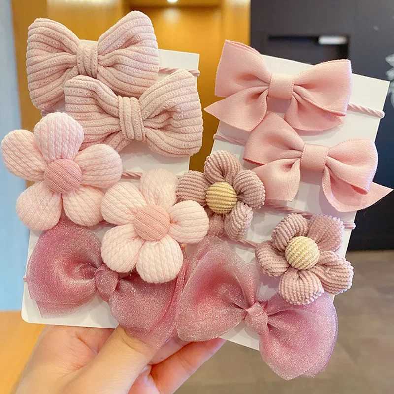 10Pcs/Set Big Bow Flower Elastic Hairbands Children Girls Sweet Hair Ties Fashion Headbands Hair Accessories Rubber Band For KidXJ241217