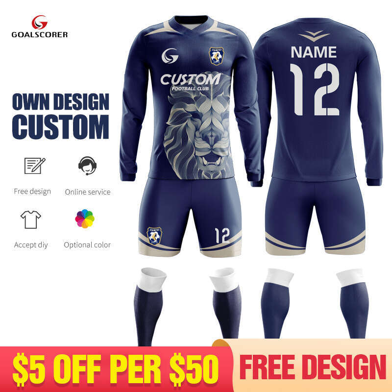 2025 Custom Design Sublimation Men Big Size Vneck Round Neck Long Sleeve Soccer Jersey Sets Culb Football Team Goalkeeper Shirts M910