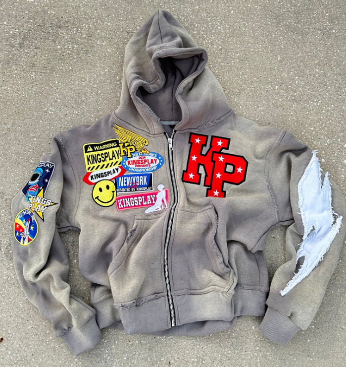 Y2k High Street Embroidered Oversized Zipper Hoodie Women Men Harajuku Hip-hop Gothic Sweatshirt Retro Trendy Brand Streetwear