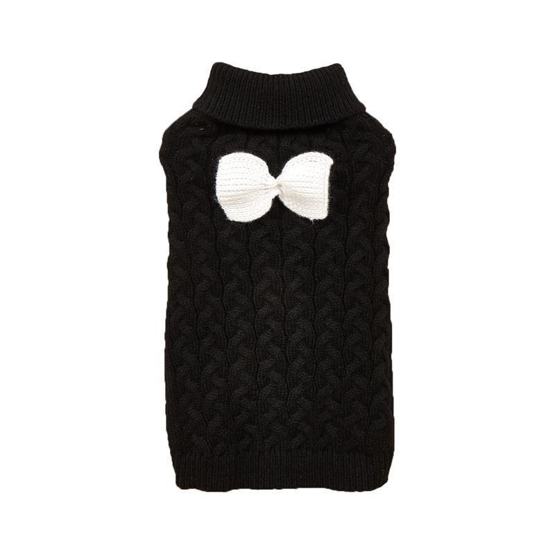 Autumn and winter dog sweater new lapel design woven three-dimensional twist solid color sweater with bow