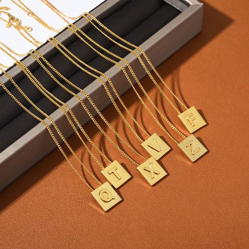 Free shipping gold square geometry designer pendant necklaces for women girls link chain short choker letters necklace jewelry wholesale Free shipping