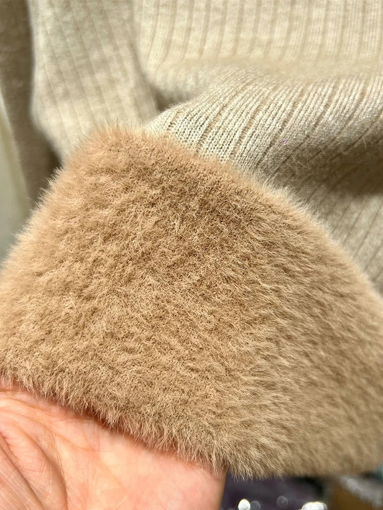 Sweater For Women Casual Thick Warm Knit Plush Velvet Lined Pullover Tops Fall Winter Soft Knitwear Jumper Slim Poleras 241217