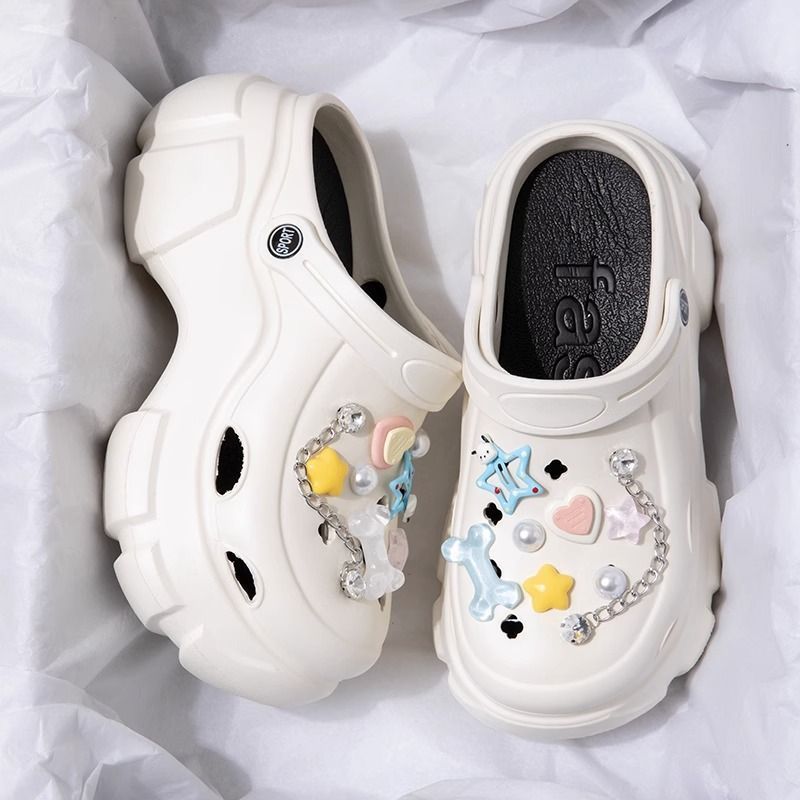 Women's Sandals Summer Fashion 8cm Thick hot High Heel Soft Sole Beach Garden Shoes Cartoon Accessories Hole Slippers