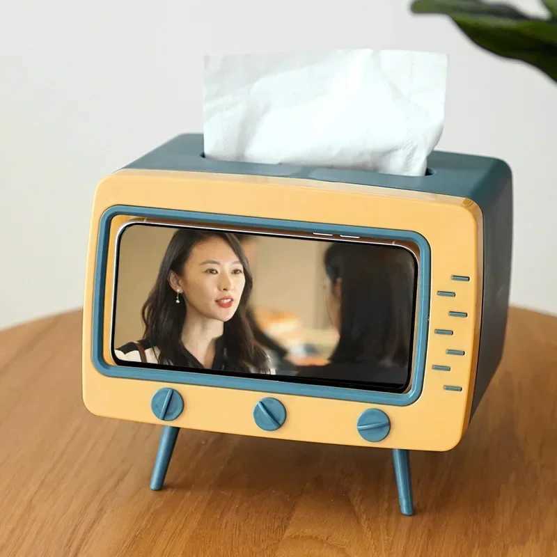 Creative 2-in-1 TV tissue box desktop paper holder dispenser for storing napkins organizer with phone holder Y241218