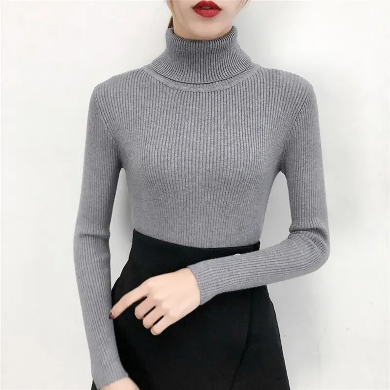 Women Sweater Pullover Winter Knitted Turtleneck Long Sleeve Slim Jumper Tops Ladies Casual Shirts Soft Warm Y2K Clothing 241217