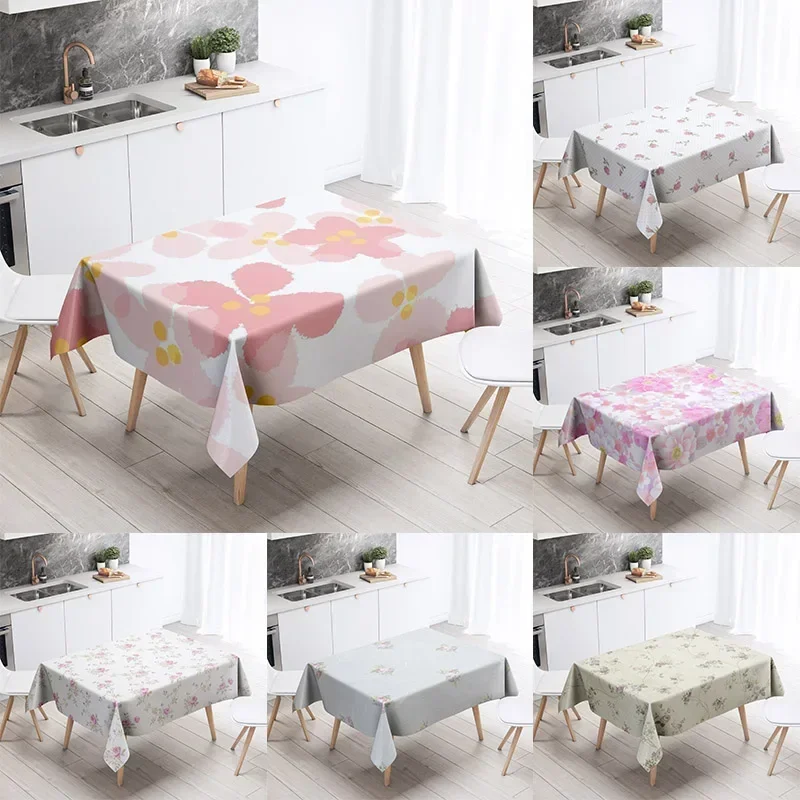Cartoon Floral Tablecloth Home Decor Stain Resistant Waterproof Table Decoration Rectangular Kitchen Fireplace Countertop