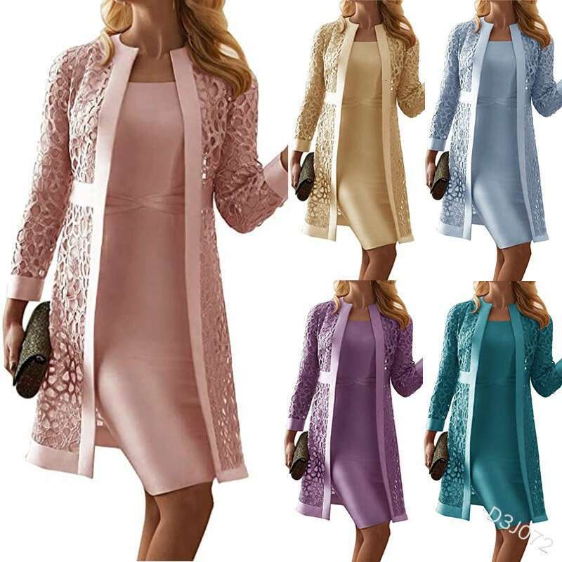 women's color lace cardigan dress two-piece coat 2024 new casual fashion trend clothing