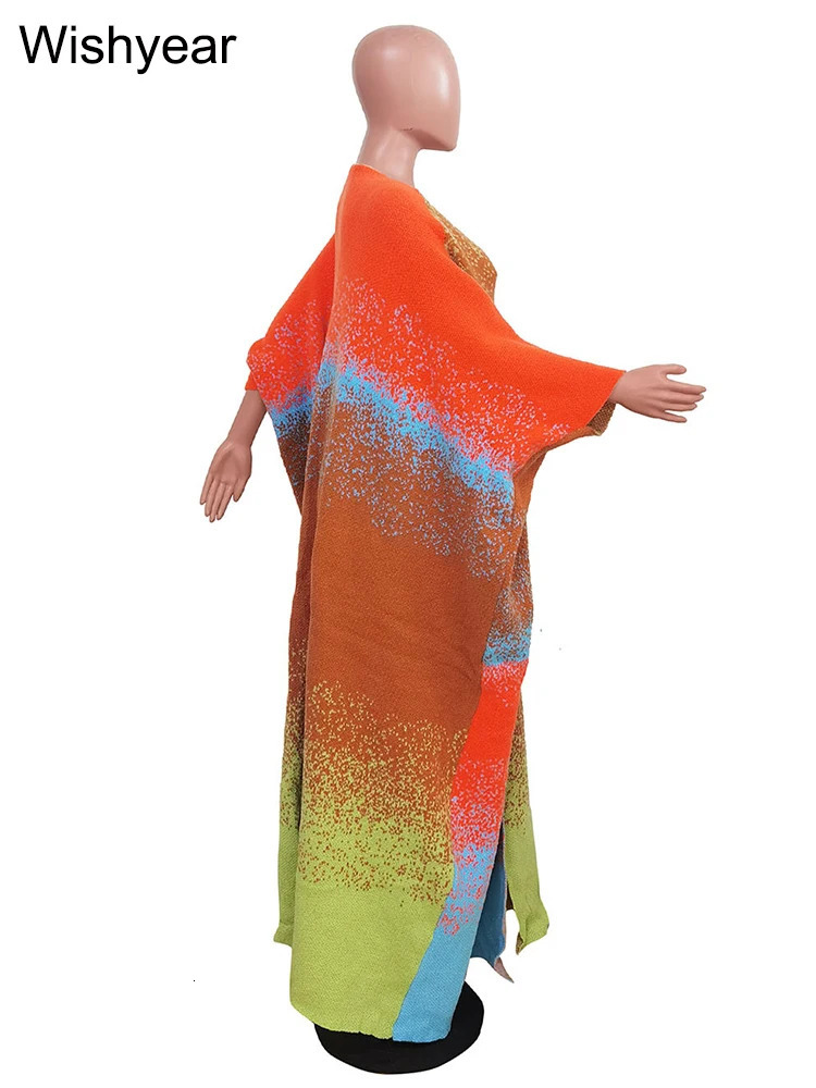 Winter Fashion Open Front Cardigans Coats Cloak Women Gradual Printed Loose Long Jacket Oversize Windbreaker African Streetwear 241217