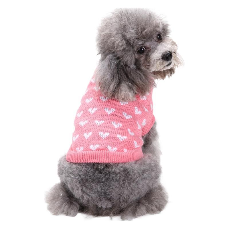 Autumn and winter warm red pink love dog clothing sweater skirt Holiday Christmas New Year pet clothing wholesale