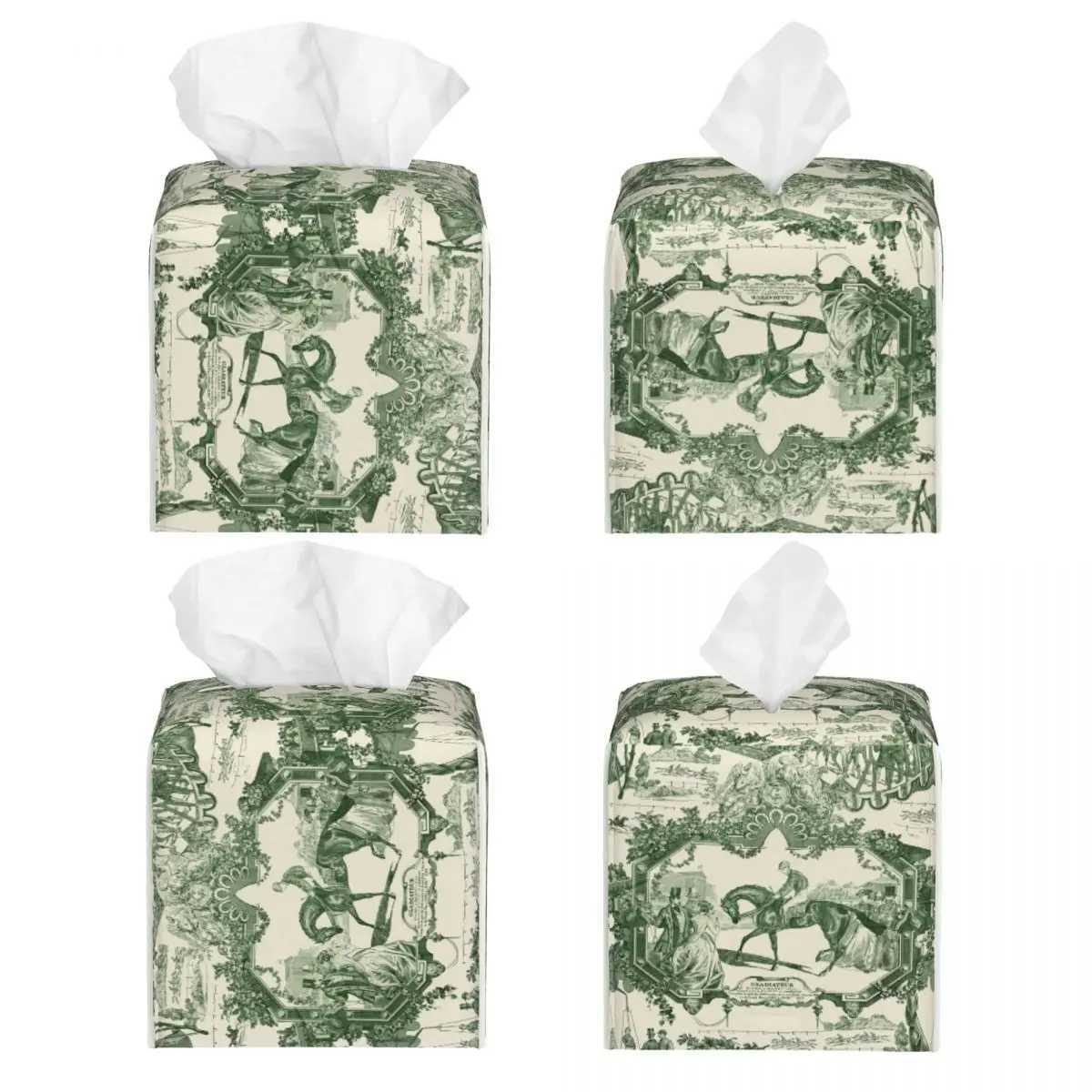 Customized vintage French Toile De Jouy tissue box cover PU leather square traditional art facial tissue holder Y241218