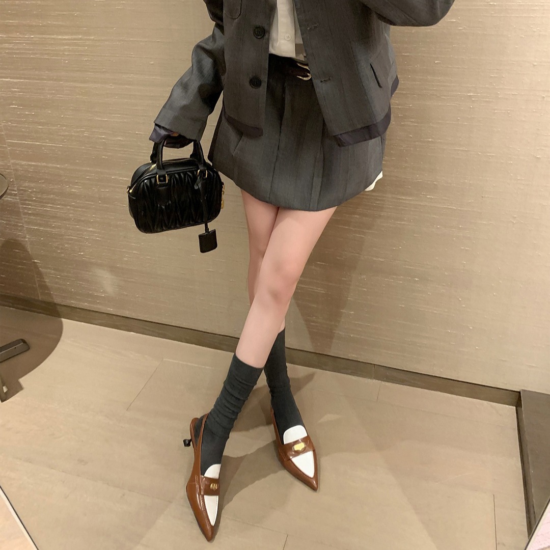 Instant Su Yinyin Same Style Shoes With Small Gold Coins, Genuine Leather Pointed Head, Thin Heels, Back Air Sandals, Female OL Commuter Shoes, Spring