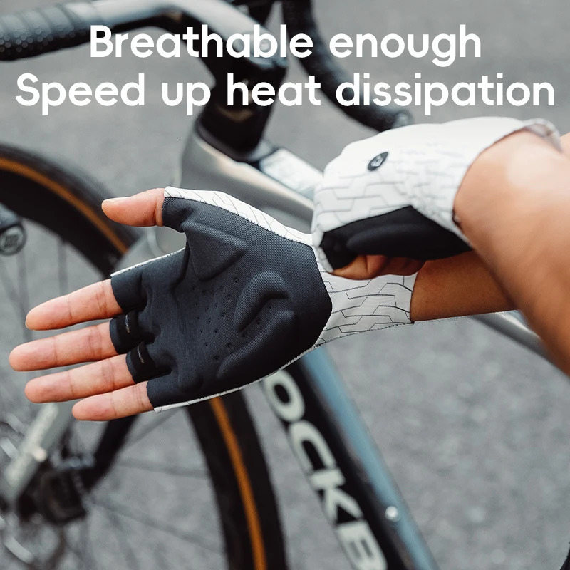 ROCKBROS Cycling Gloves Sunscreen Breathable MTB Road Bike Gloves Shock Absorption Non-slip Gloves Outdoor Thickened Palm Pad 241218