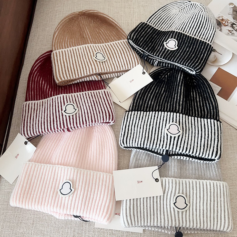 2025 With Box Elastic Knit Designer Knitted Beanie Hat Men And Women Outdoor Casual Thermal Pullover Elastic knitted Luxury Woolen Hats Balck White Red Pink Grey