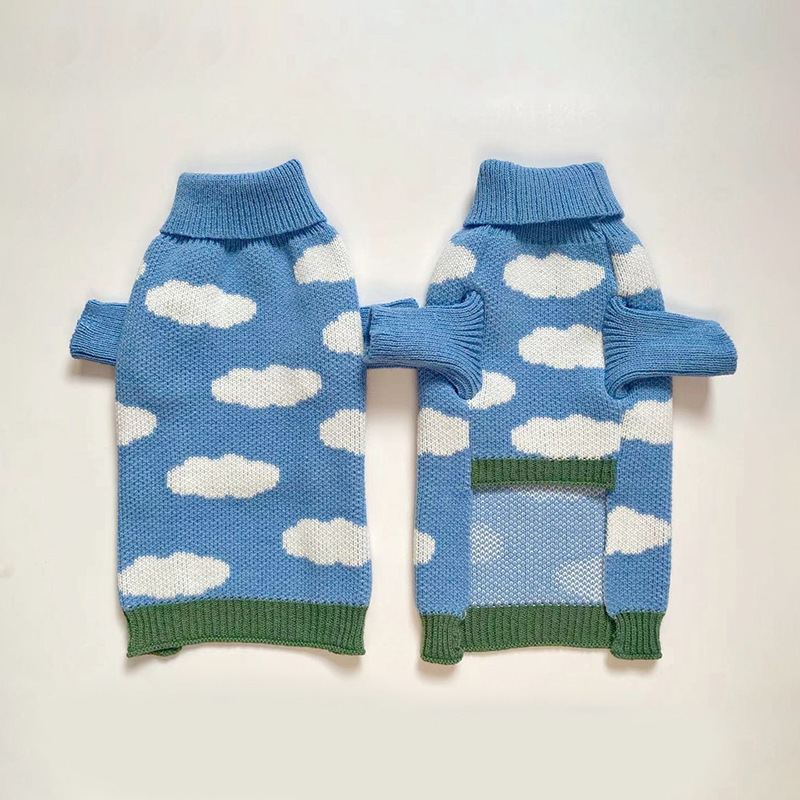 Dog Apparel Pet Clothes Blue sky white cloud sweater Pet puppy dog clothing Autumn and winter clothing