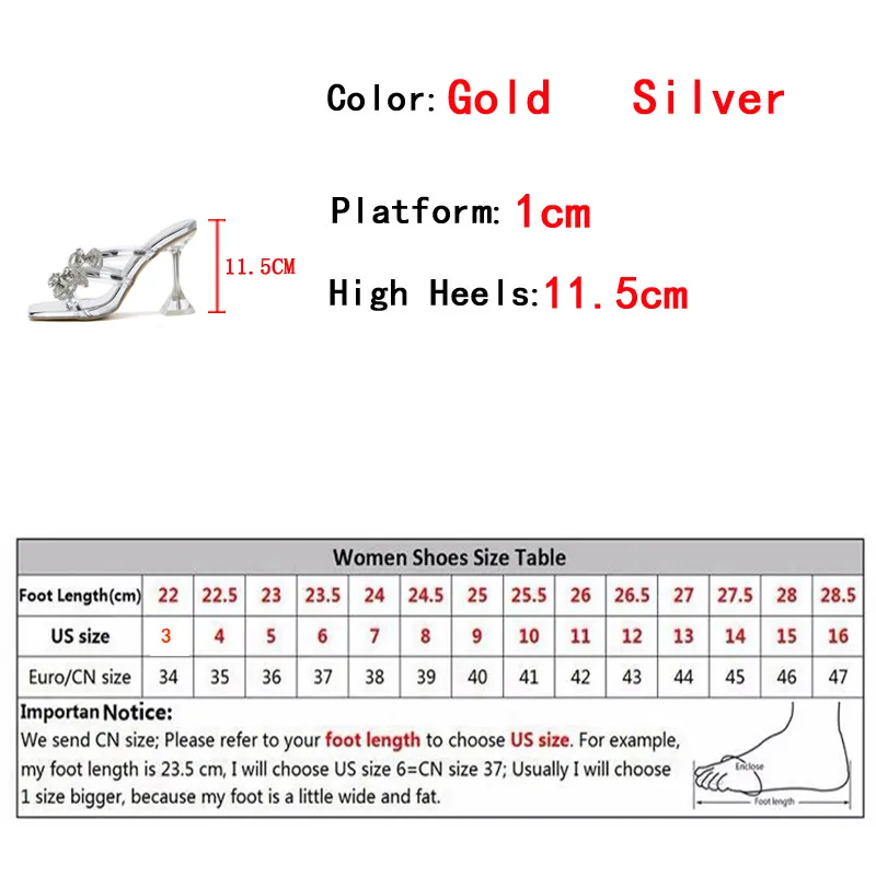 Liyke Fashion Gold Glitter Rhies Women Slippers Summer Crystal Bowknot High Heels Party Prom Shoes PVC Transparent Sandals