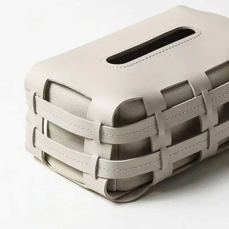 Nordic Luxury Leather Paper Holder Double Plaid Woven Tissue Box Luxury Desktop Napkin Organizer This Creative Handkerchief Y241218