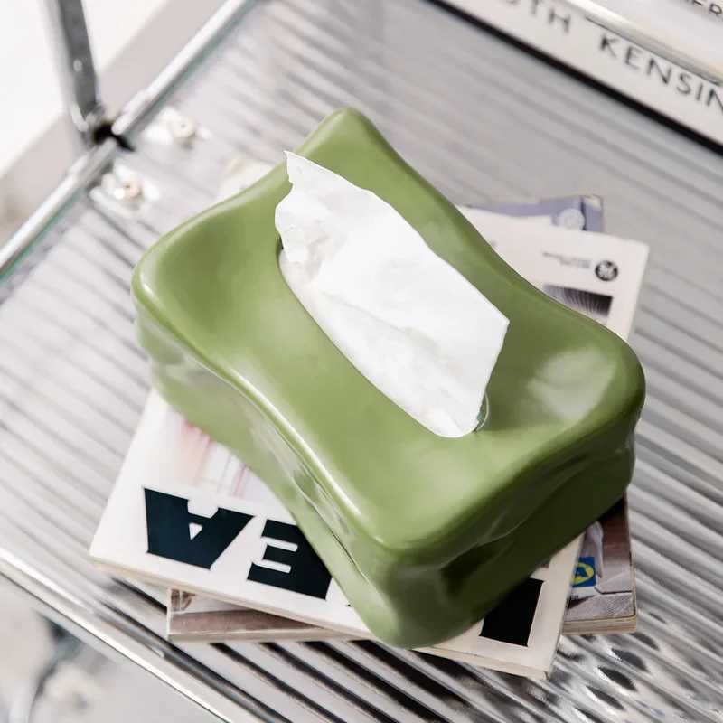 Nordic Luxury Ceramic Tissue Box Cube Design High-end Plated Metal Tissue Holder Ins Tea Table Storage Decorative Ornament Y241218