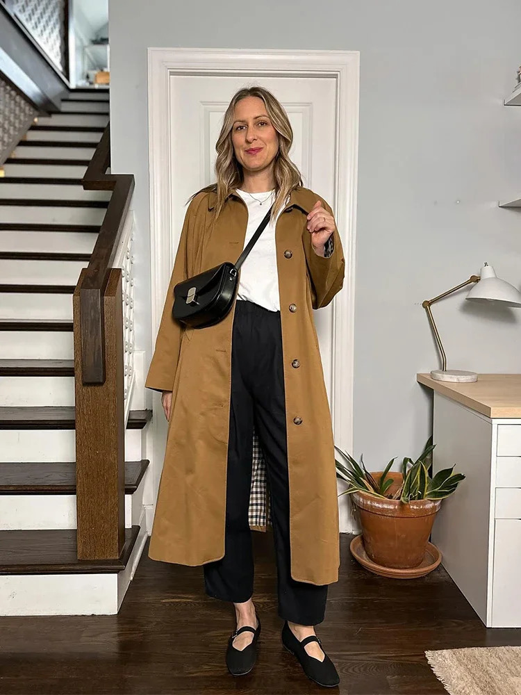 Single Breasted Lapel Trench Coat with Pocket Women Versatile Long Jackets Plaid Lining Winter Coats 241217