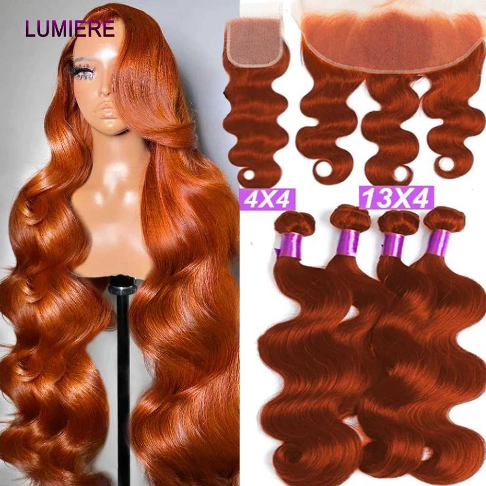 Wxw350 ginger orange 4x4 13x4 high-definition lace closure with body wave human hair bundle with closed front virgin hair extension W241221