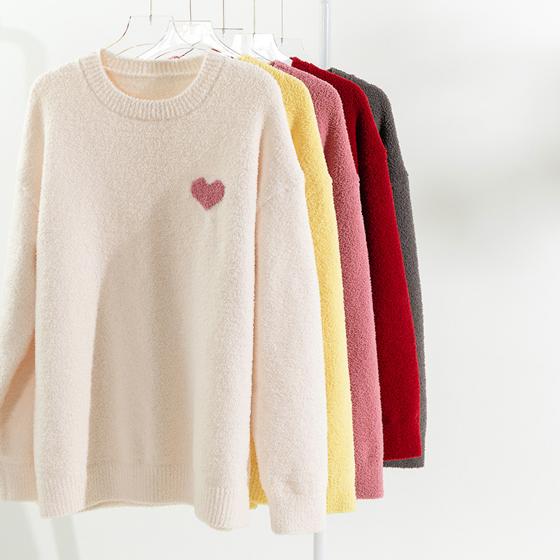 Z2-Home clothes suit with thickened ankles and warm skin-friendly round neck autumn and winter long-sleeved half-flannel pajamas for women
