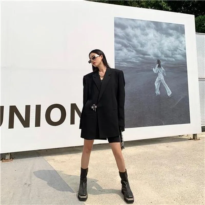 Women Formal Wear Solid Notched Suits Woman Loose Oversize Blazer Dress Jackets