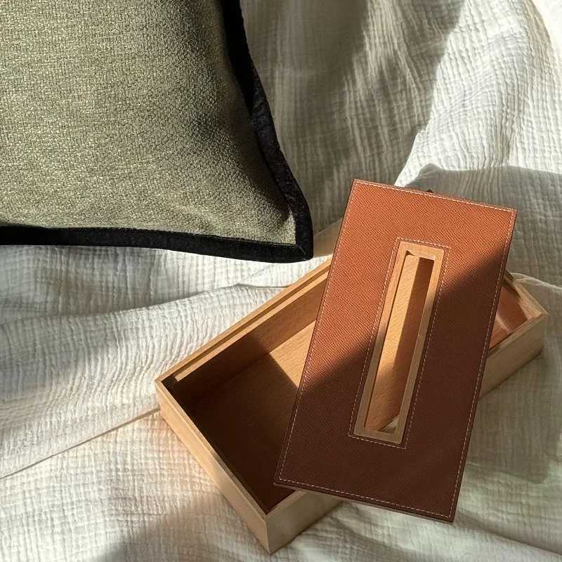 Luxury wooden tissue box leather storage aesthetic tissue box organizer napkin holder coffee table napkin paper box Y241218