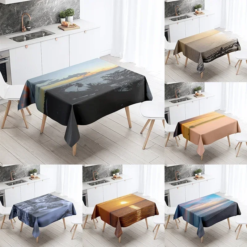 Sunset Tablecloth Natural World Landscape Stain Resistant Waterproof Rectangular Kitchen Table Home Decoration LVB16