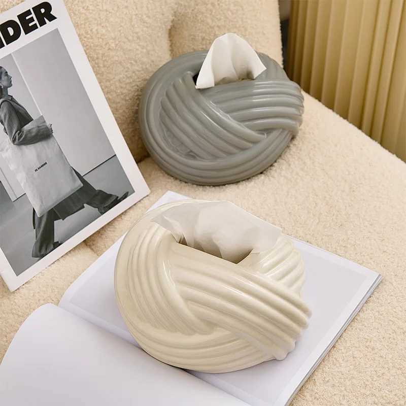 Ceramic handle box Nordic decorative handle box living Ro napkin paper box abstract and useful knot Y241218