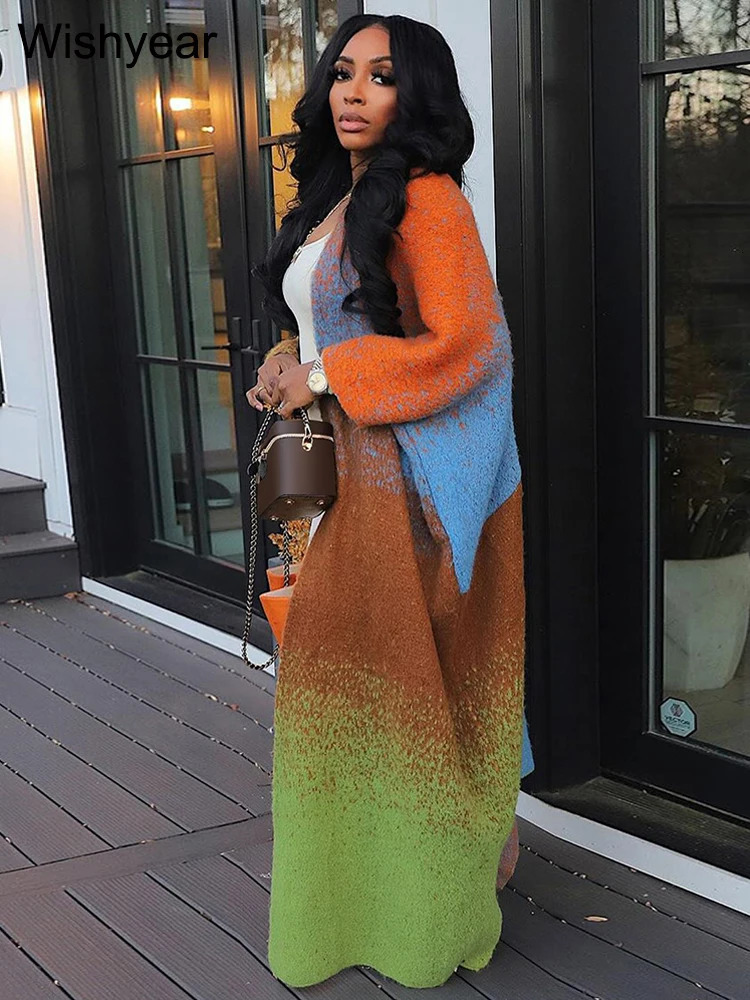 Winter Fashion Open Front Cardigans Coats Cloak Women Gradual Printed Loose Long Jacket Oversize Windbreaker African Streetwear 241217