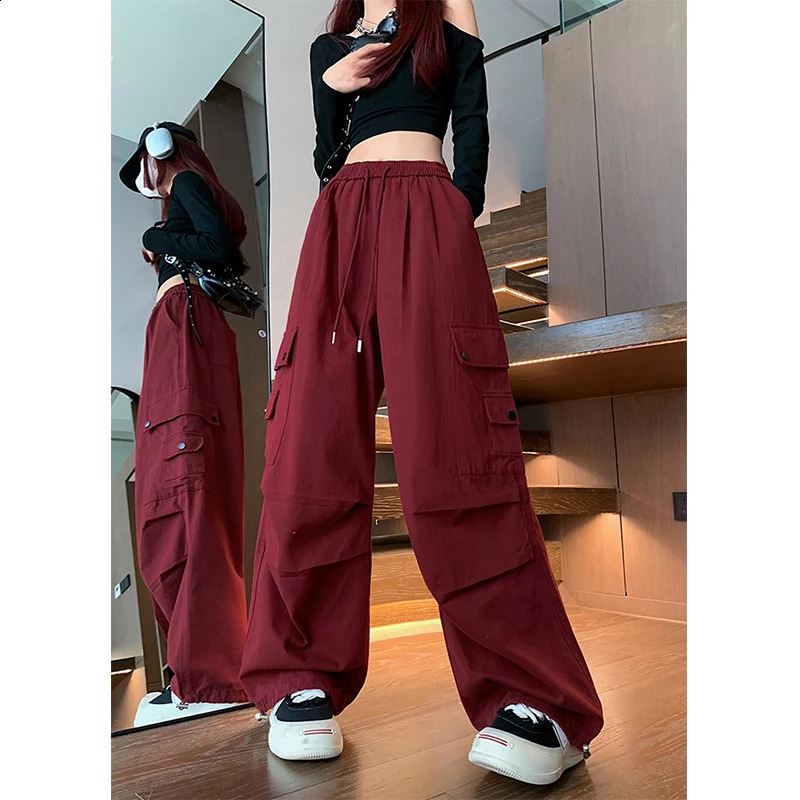 Y2K Cargo Pants Women Harajuku Oversized Sweatpants Black Pockets Wide Leg Joggers Streetwear High Waist Baggy Sports Trousers Z260314