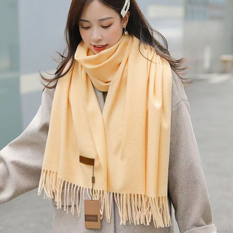 T008 solid color wool scarf female new autumn and winter thickened versatile Korean style versatile new cashmere warm neck scarf