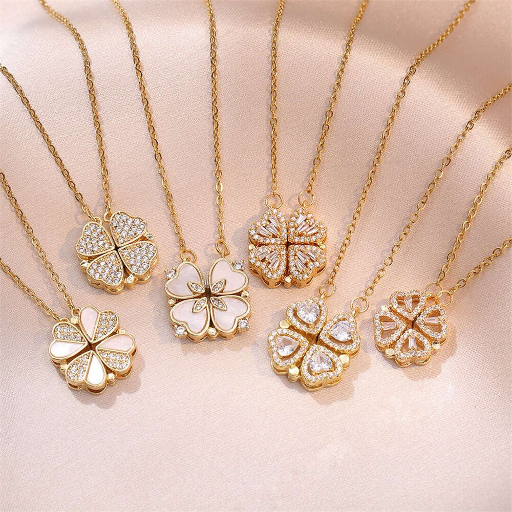 Fashion Retro Lucky Four Leaf Clover Women Gothic Love Heart Pendant Choke Chain Necklace Stainless Steel Jewelry Gift