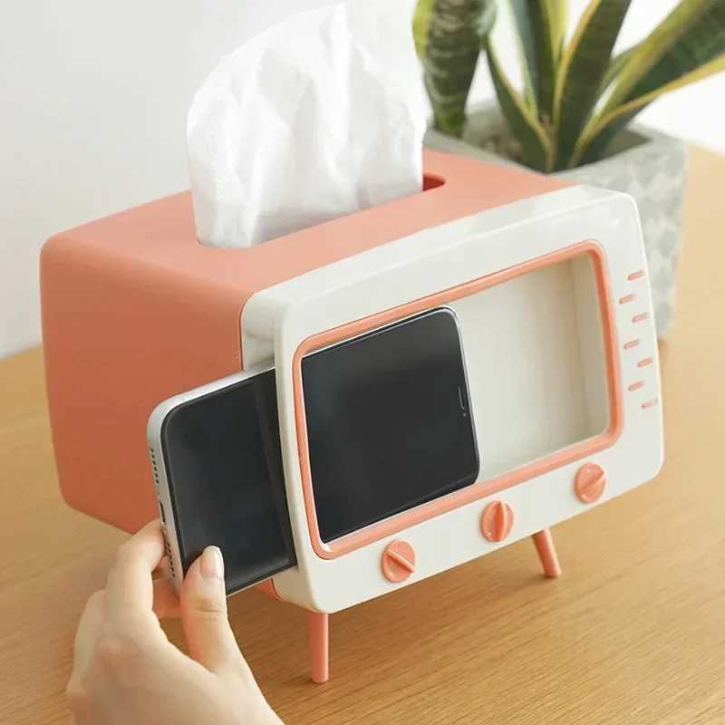 Creative 2-in-1 TV tissue box desktop paper holder dispenser for storing napkins organizer with phone holder Y241218