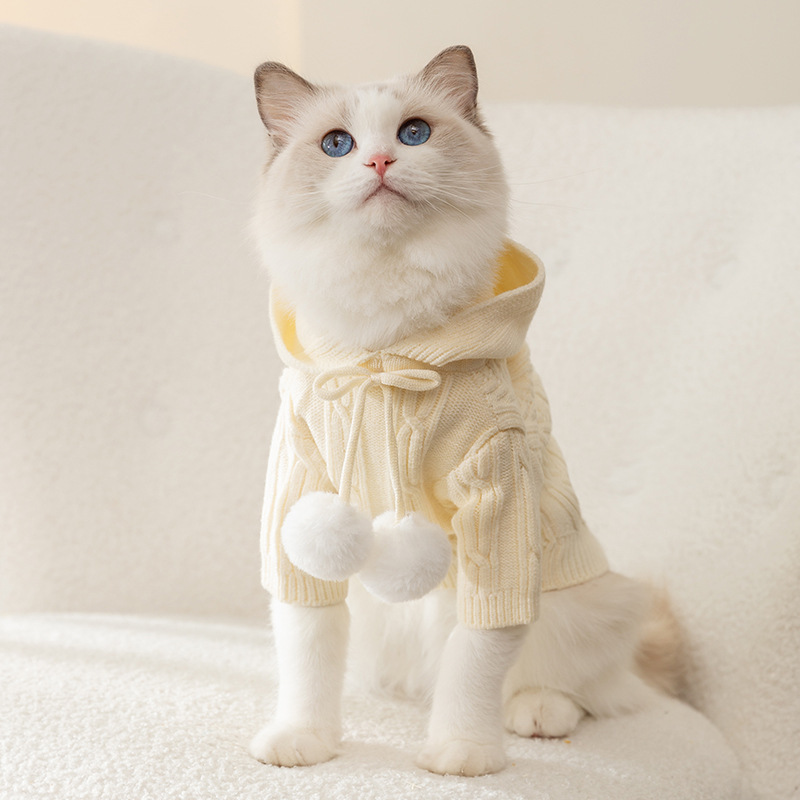 Pet cat sweater clothes hooded knitted sweater autumn and winter adult cat and kitten warm pet clothes