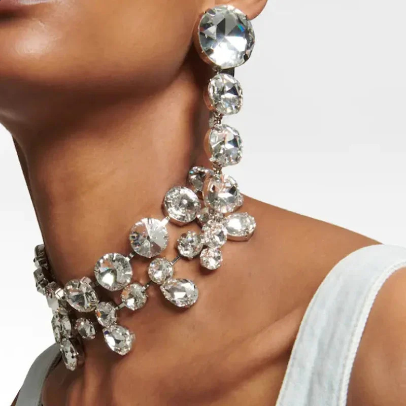 2024 Round Crystal Jewelry Set Wedding Accessories Diamond Dubai Bridal Necklace Earring 241212