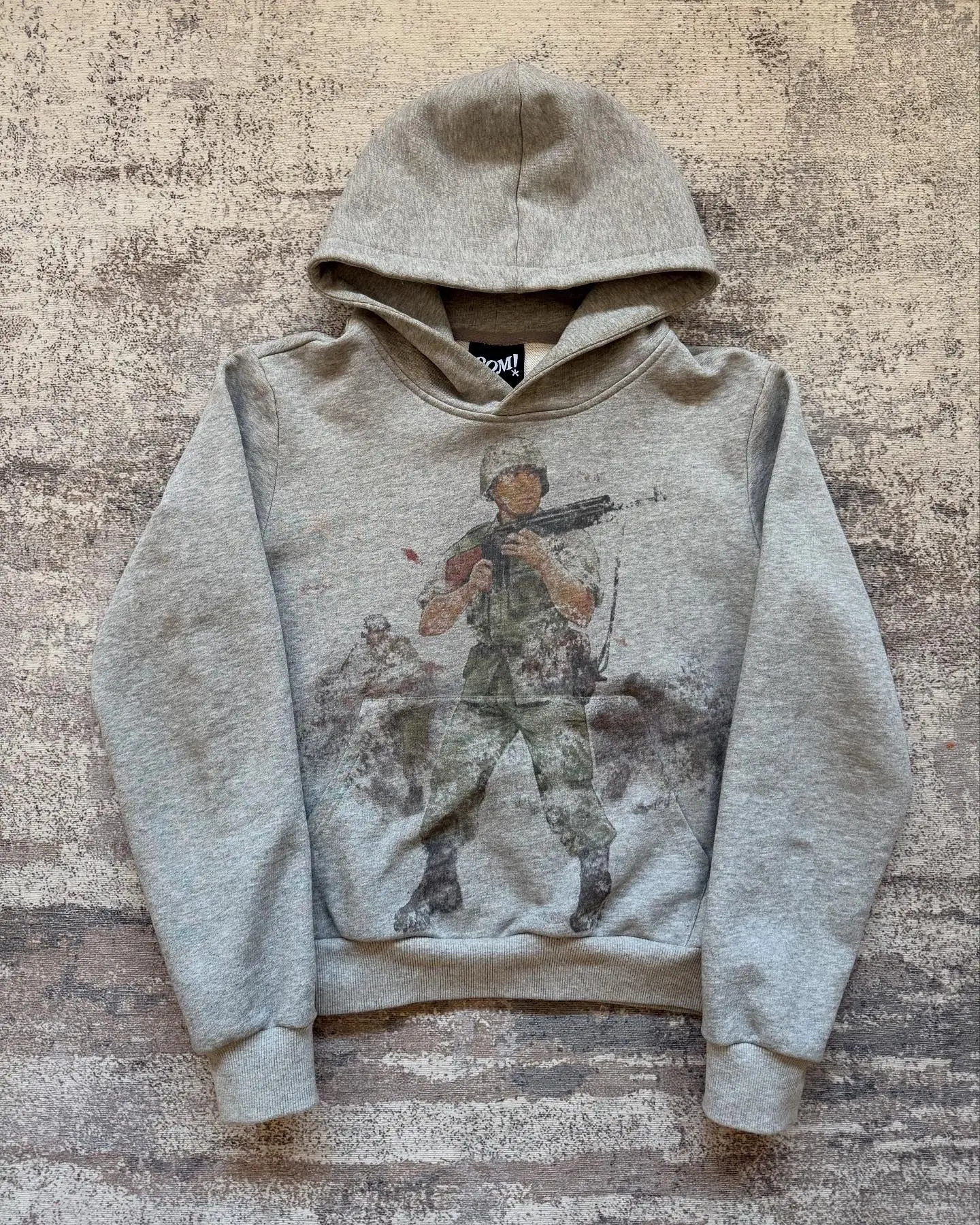 Oversized Loose Casual War Soldier Printed Hoodie Y2k Retro Old Grey Streetwear Pullover Winter Cotton Sweatshirt Men Clothing 241214