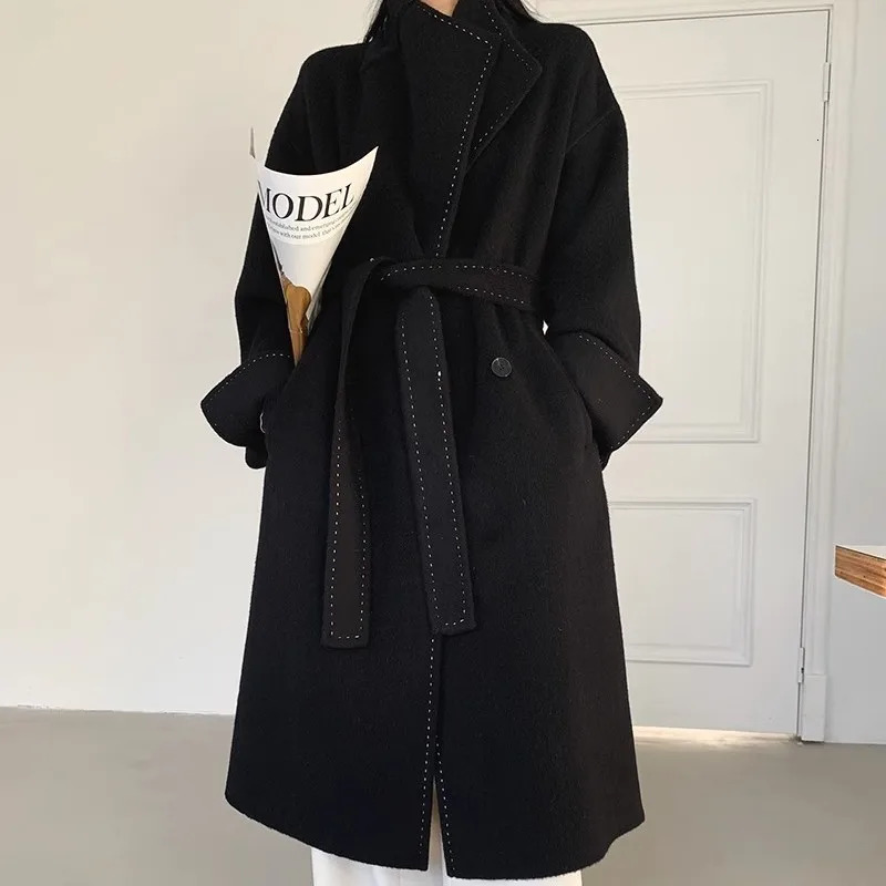 DoubleSided Cashmere Coat For Women In Autumn And Winter HighEnd Large Lapel n Pure Hand Sewn Loose 241217
