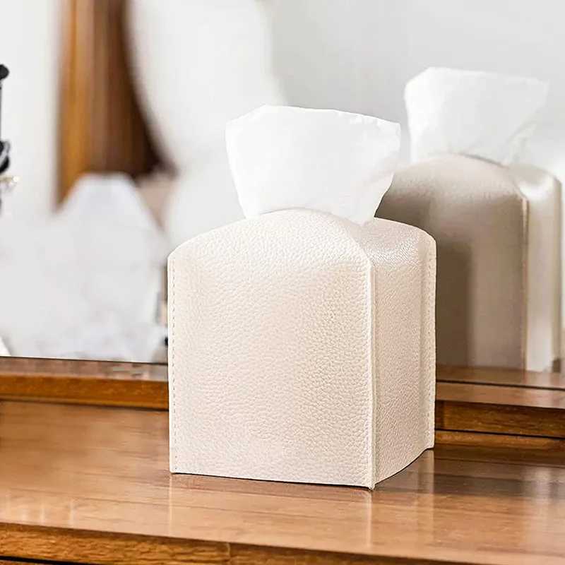 Modern PU Leather Square Tissue Box Cover Holder-Decorative Holder/Organizer for Bathroom Vanity Countertop Night StandsOff Y241218