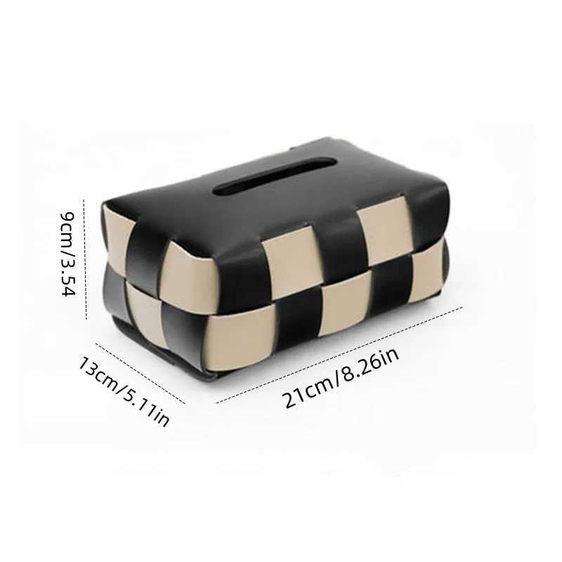 PU leather paper holder double plain weave tissue box luxury desktop napkin organizer creative handle headscarf cover Y241218